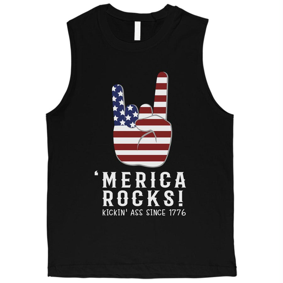 Merica Rocks Mens Funny Graphic Muscle Tee Gift 4th Of July Shirt