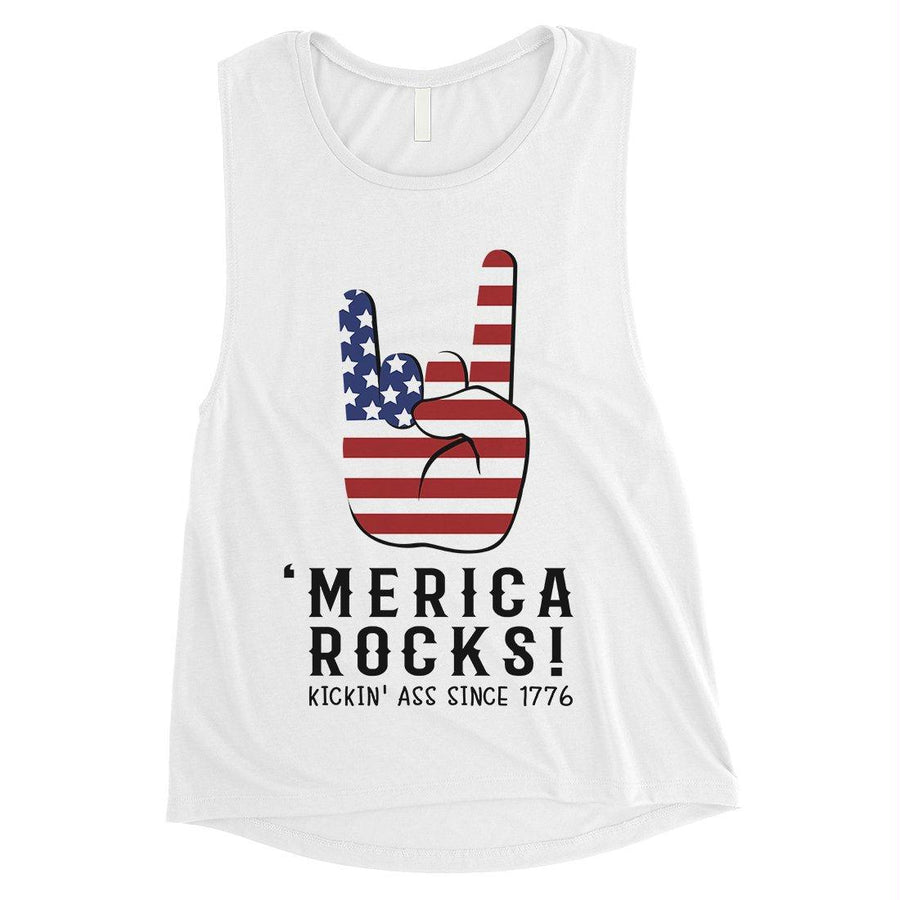 Merica Rocks Womens Cute Graphic Muscle Tee For 4th Of July Outfit