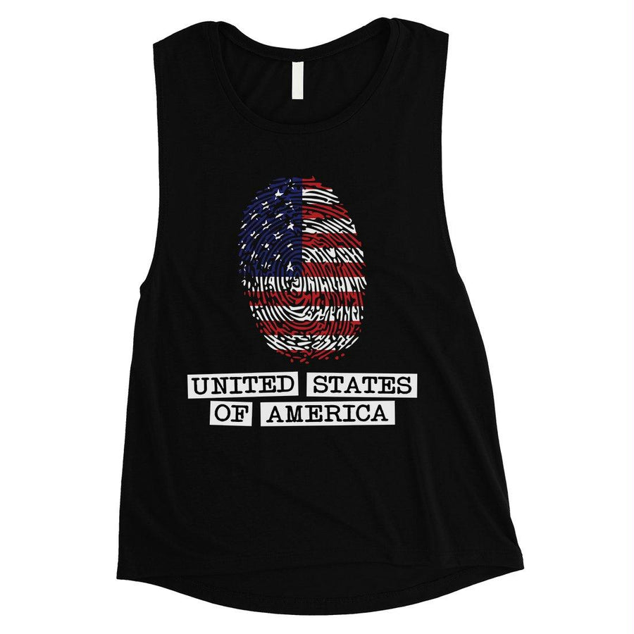 Fingerprint USA Flag Womens Muscle Tee Cute 4th of July Outfit Gift