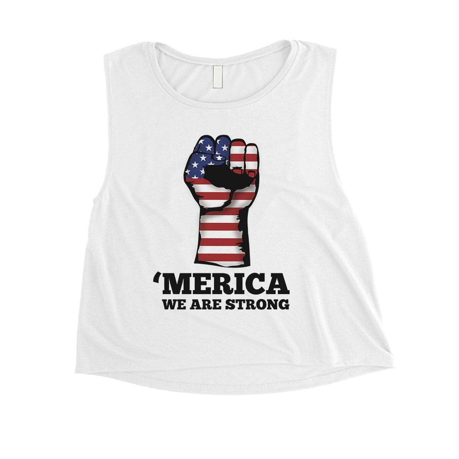 Merica We Strong Womens Workout Crop Tee Cute 4th Of July Outfits