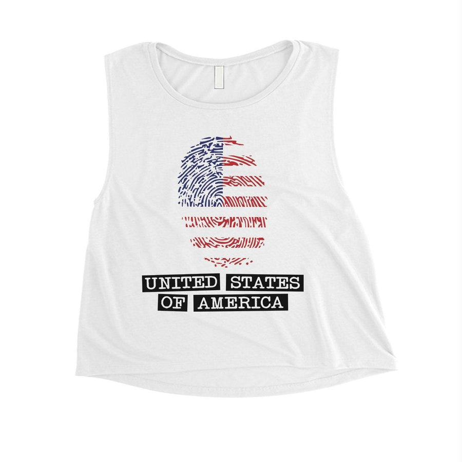 Fingerprint USA Flag Womens Crop Tee Cute 4th of July Outfit Gift