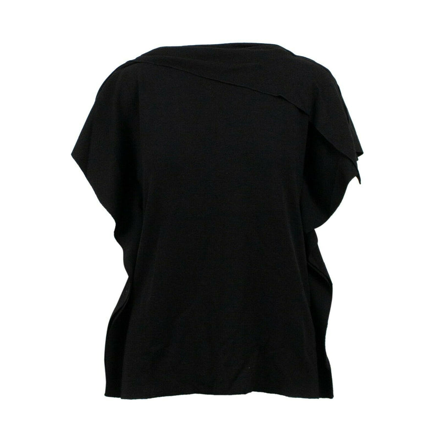 Fold Over Top Cape Sweater Top - Black