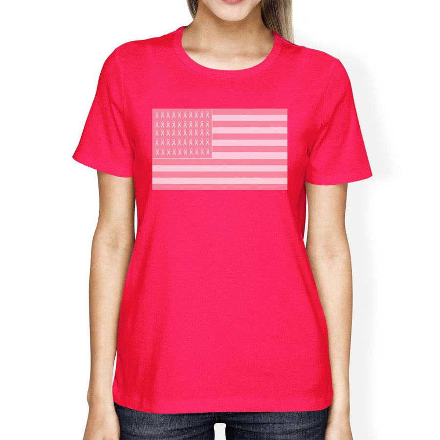 Breast Cancer Awareness Pink Flag Womens Hot Pink Shirt