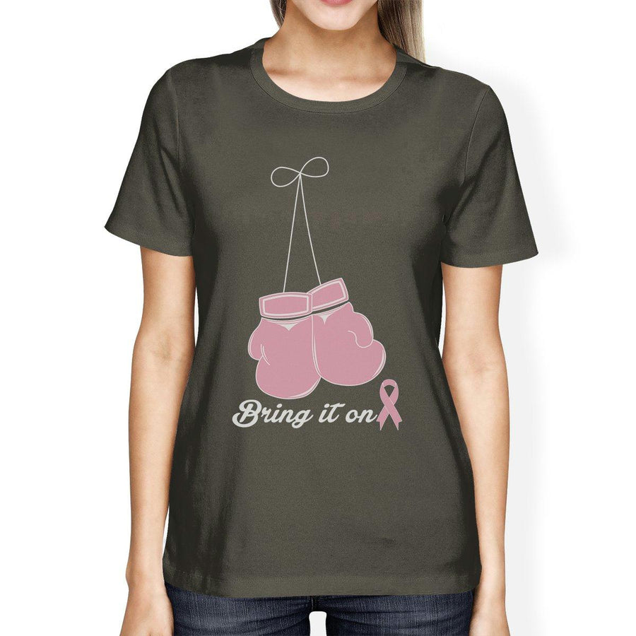 Bring It On Breast Cancer Awareness Boxing Womens Dark Grey Shirt