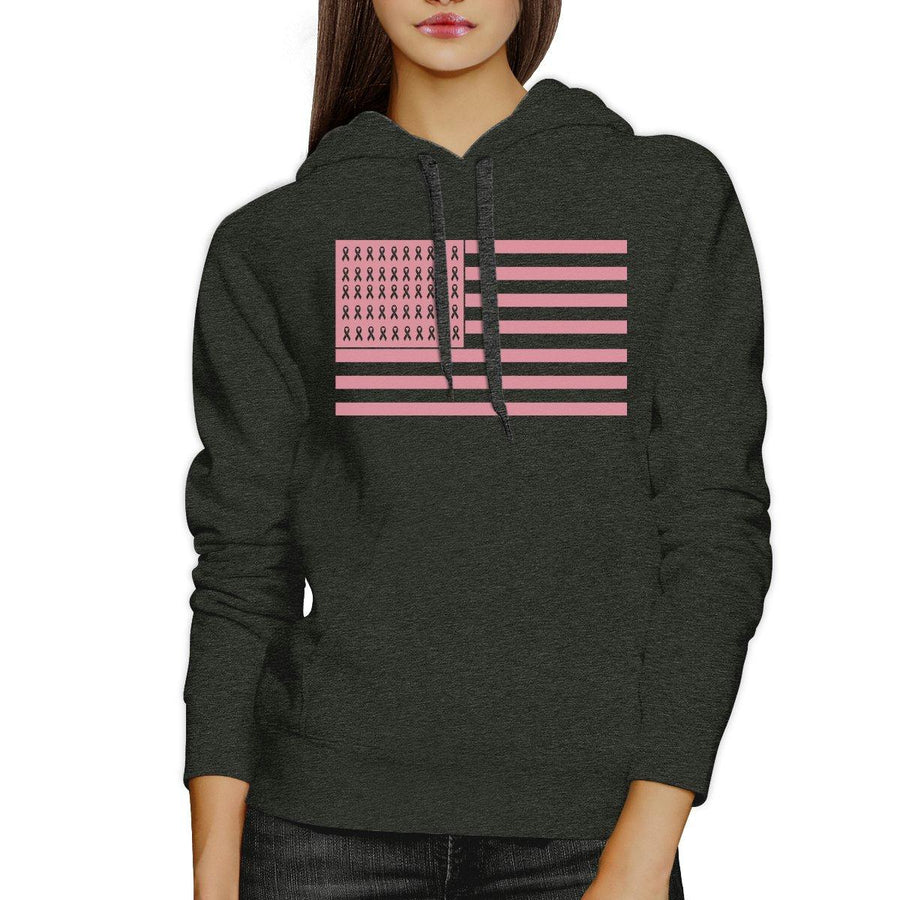 Breast Cancer Awareness Pink Flag Dark Grey Hoodie