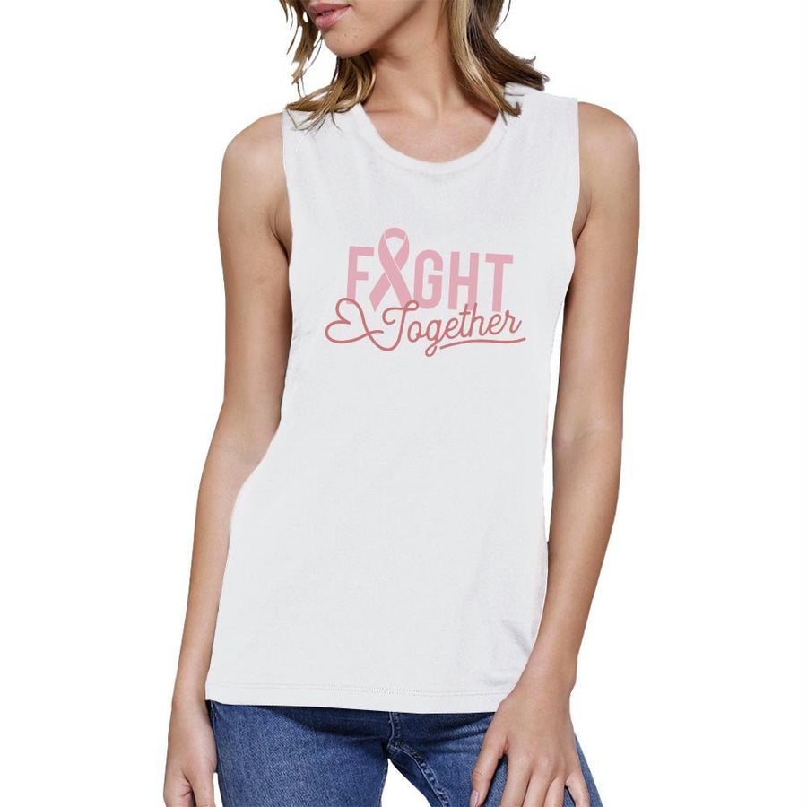 Fight Together Breast Cancer Awareness Womens White Muscle Top