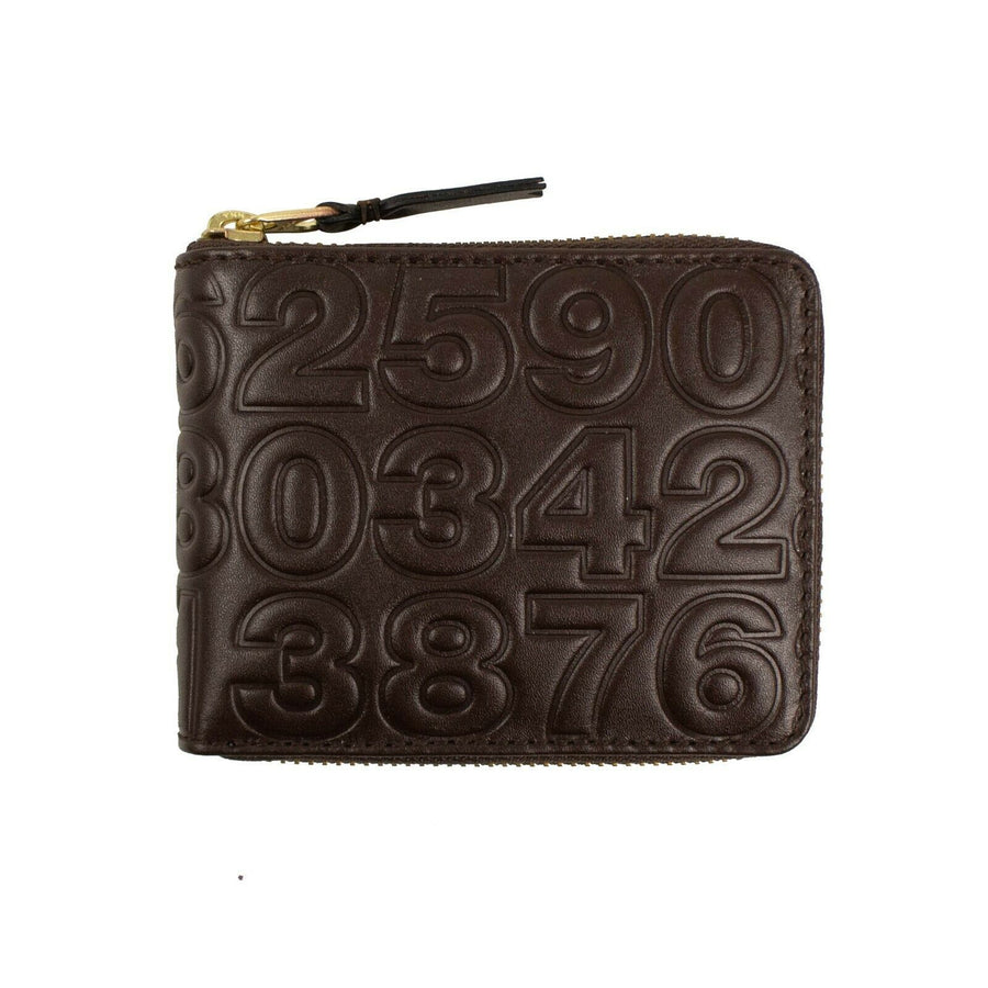 Leather Number Embossed Small Wallet - Brown