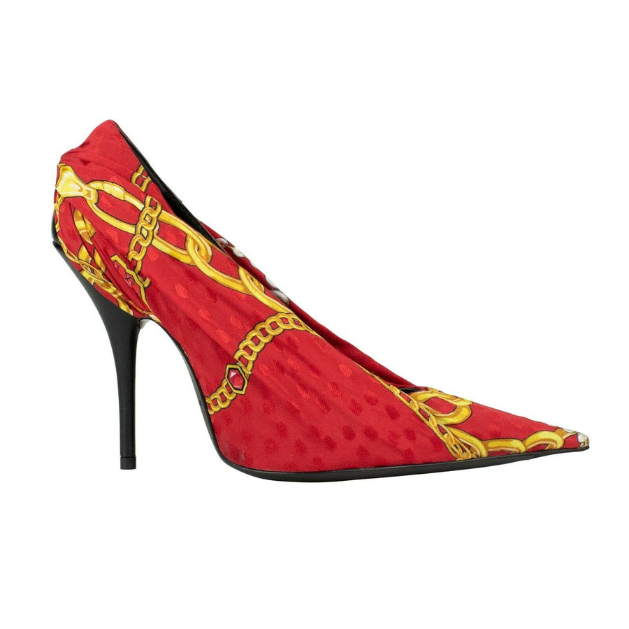 Knife Jaquard and Leather Pump - Red / Gold