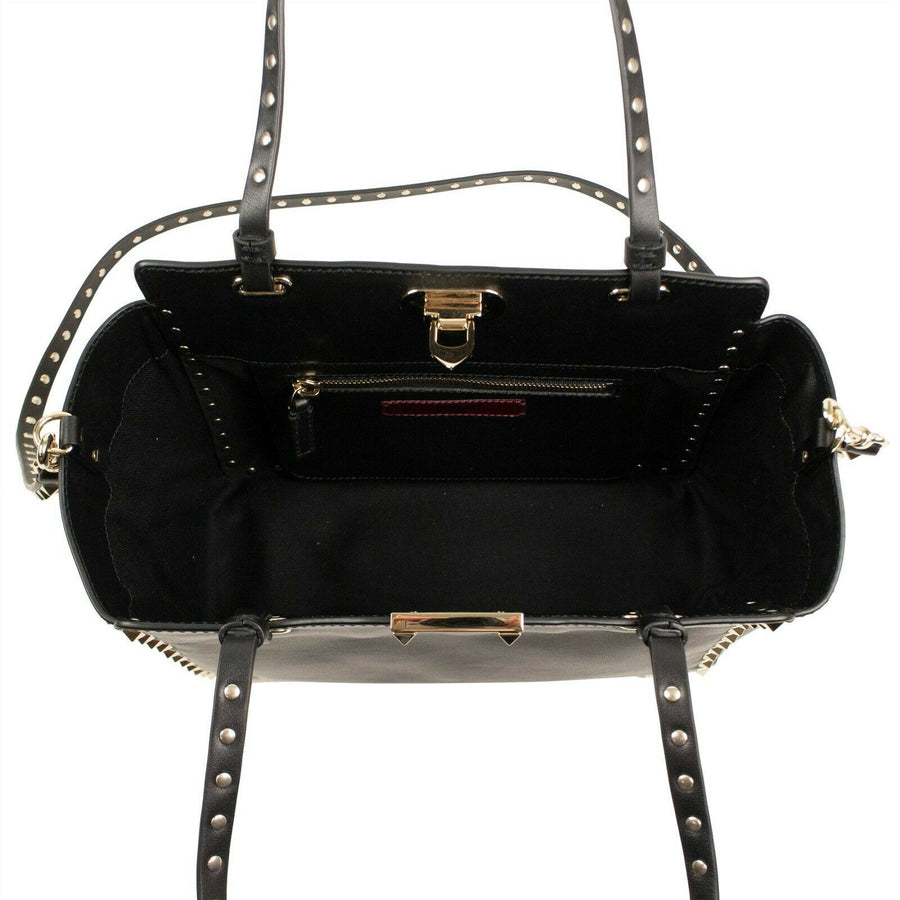 Rockstud Mini Vitello Leather Tote Shoulder Bag - Black