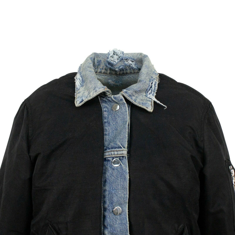 Reversible Distressed Denim Bomber Jacket - Black