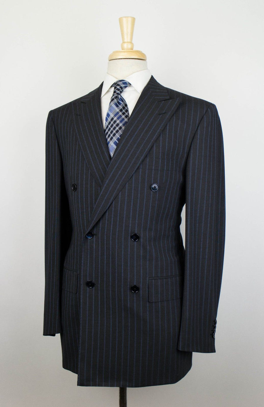 Drop 6 Striped Wool Double Breasted Suit - Gray