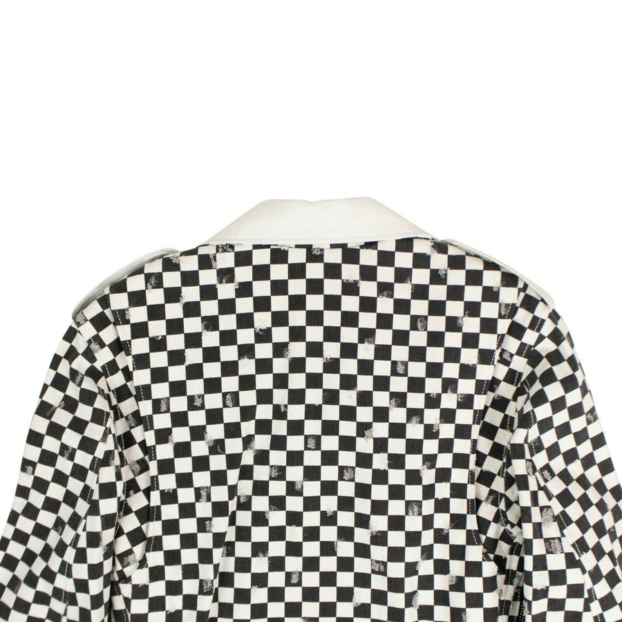 Checkered Denim Biker Jacket - Black / White