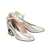 Women's Leather Crystal G Mid-Heel Pumps - Silver