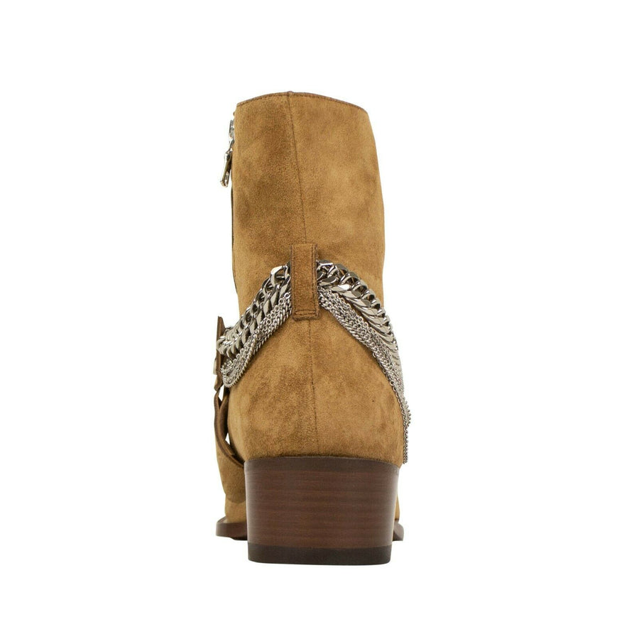 Suede Chain Ankle Boots - Light Brown