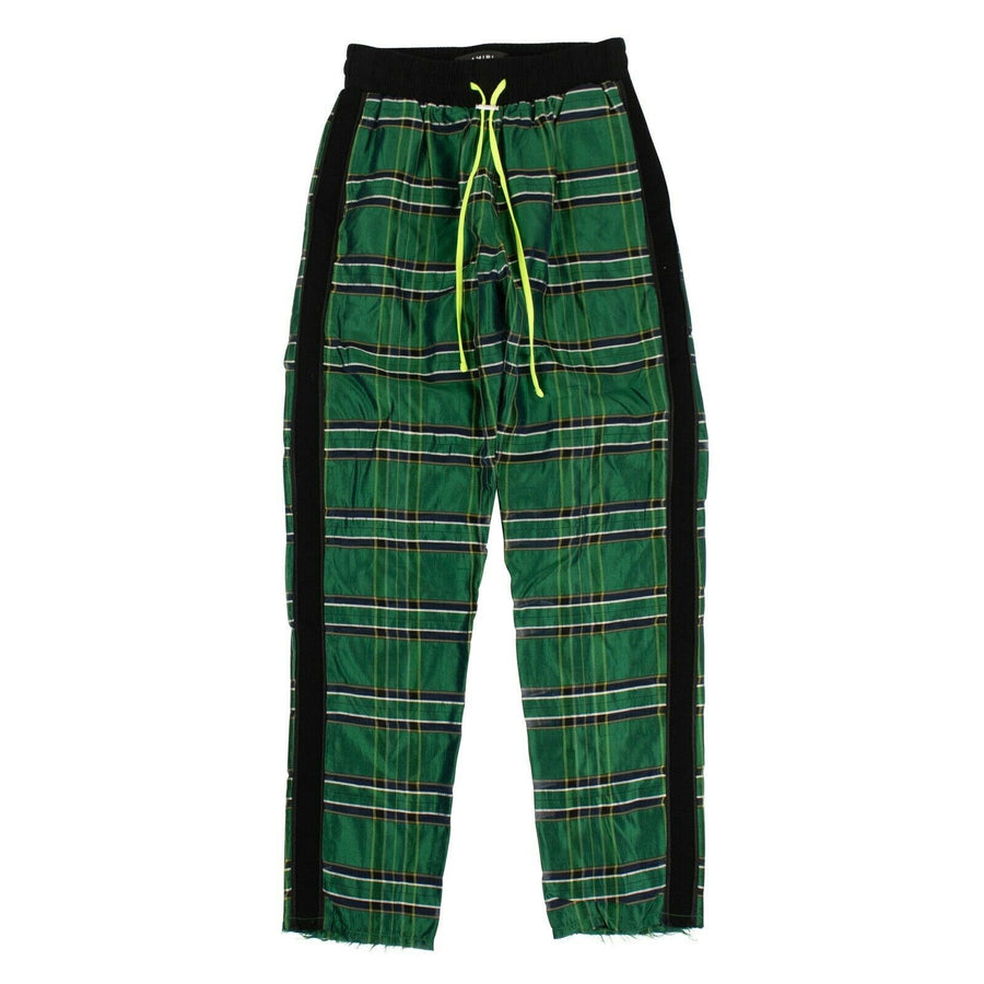 Silk Plaid Straight Leg Track Pants - Green