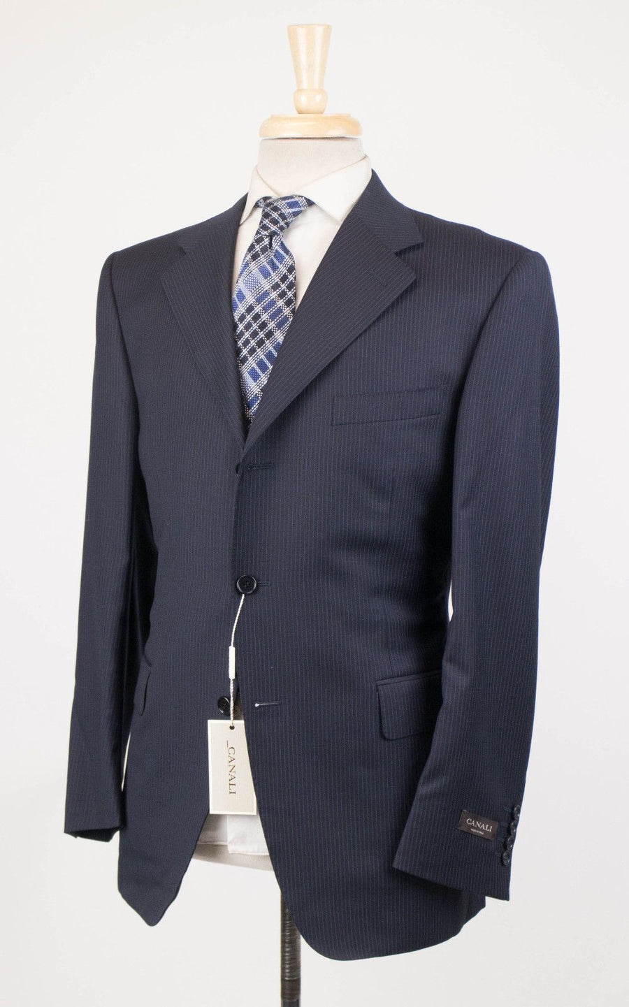 Drop 6 Striped Wool 3 Button Suit - Navy Blue