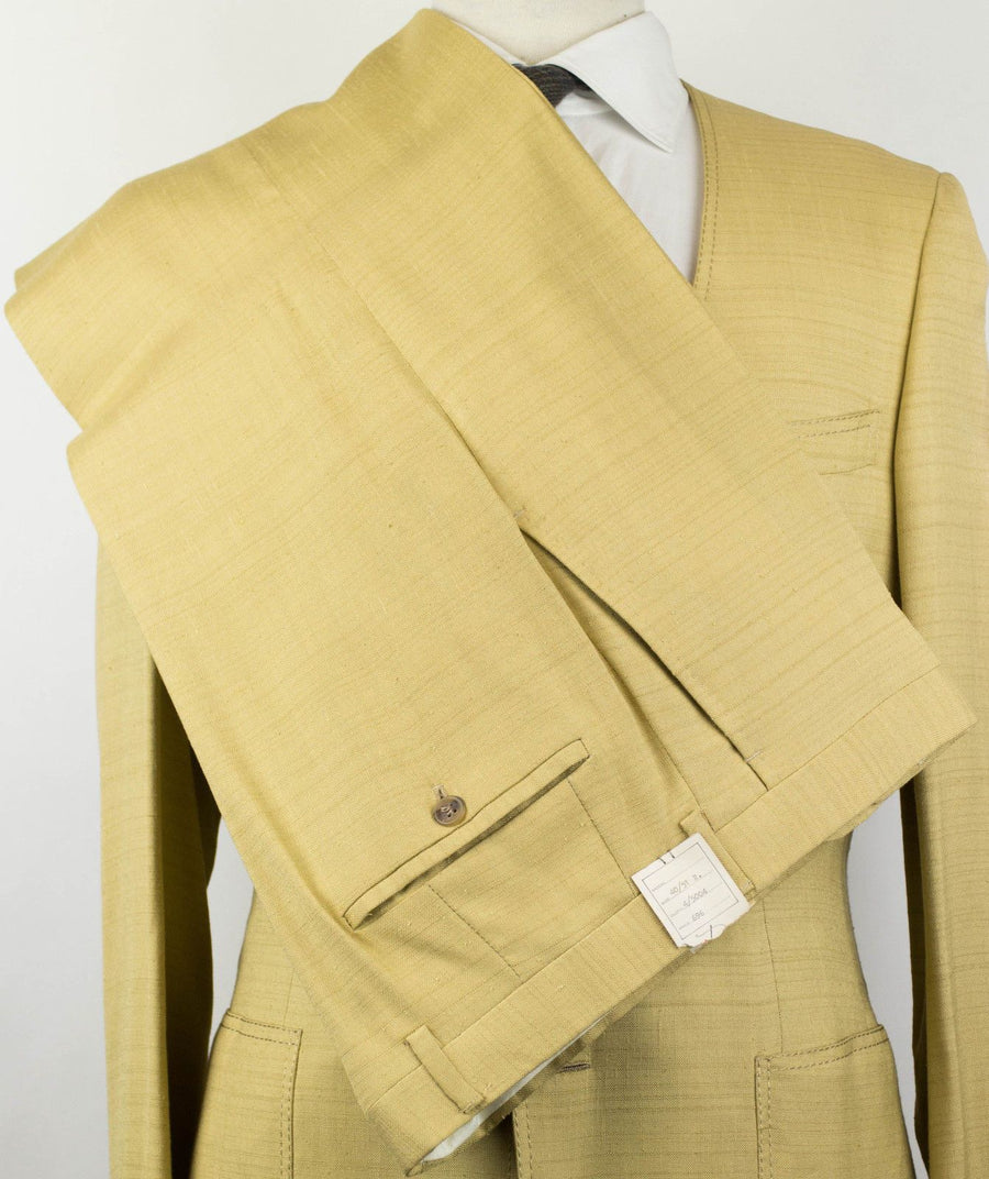 Silk Blend Lapel-Less 2 Button Suit - Yellow