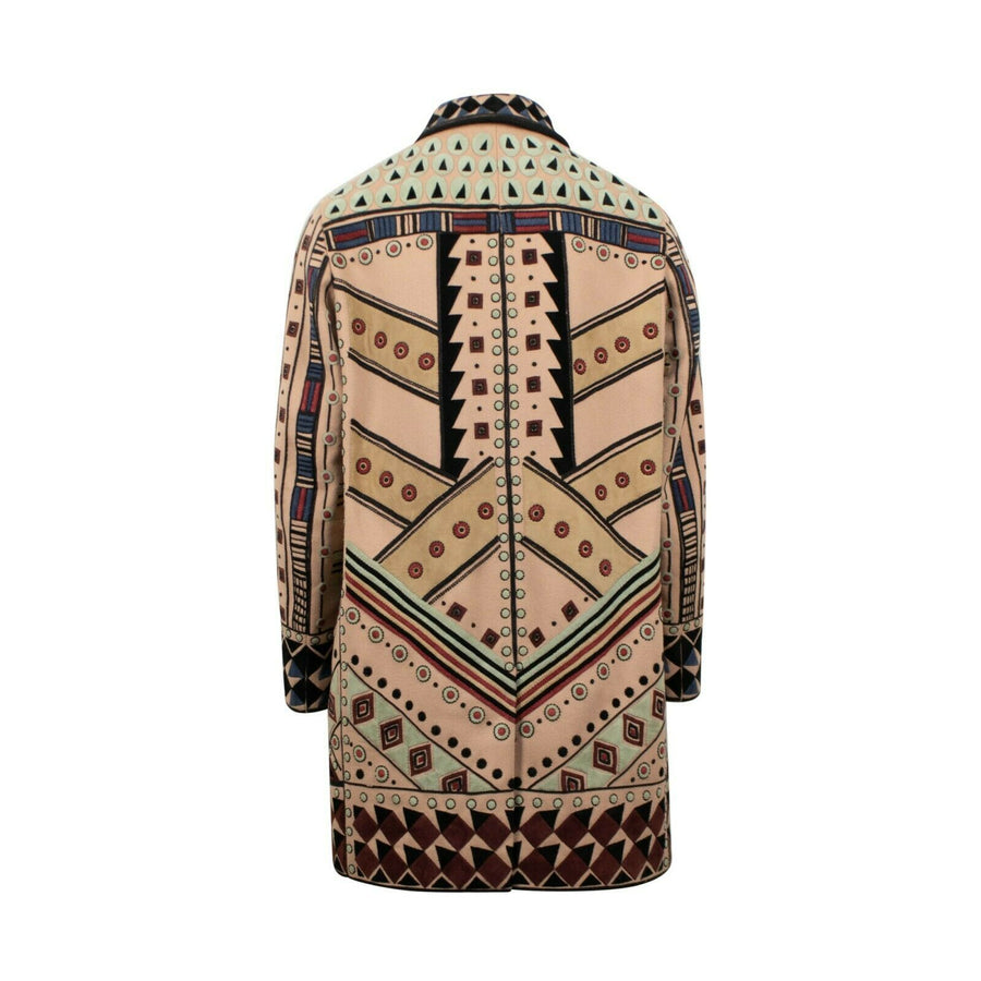 Tan Beaded Wool Blend Embellished Coat - Multi