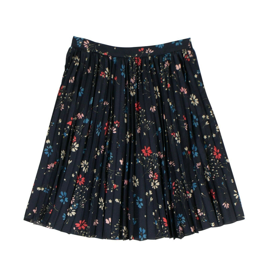 Floral Printed Pleated Skirt - Navy