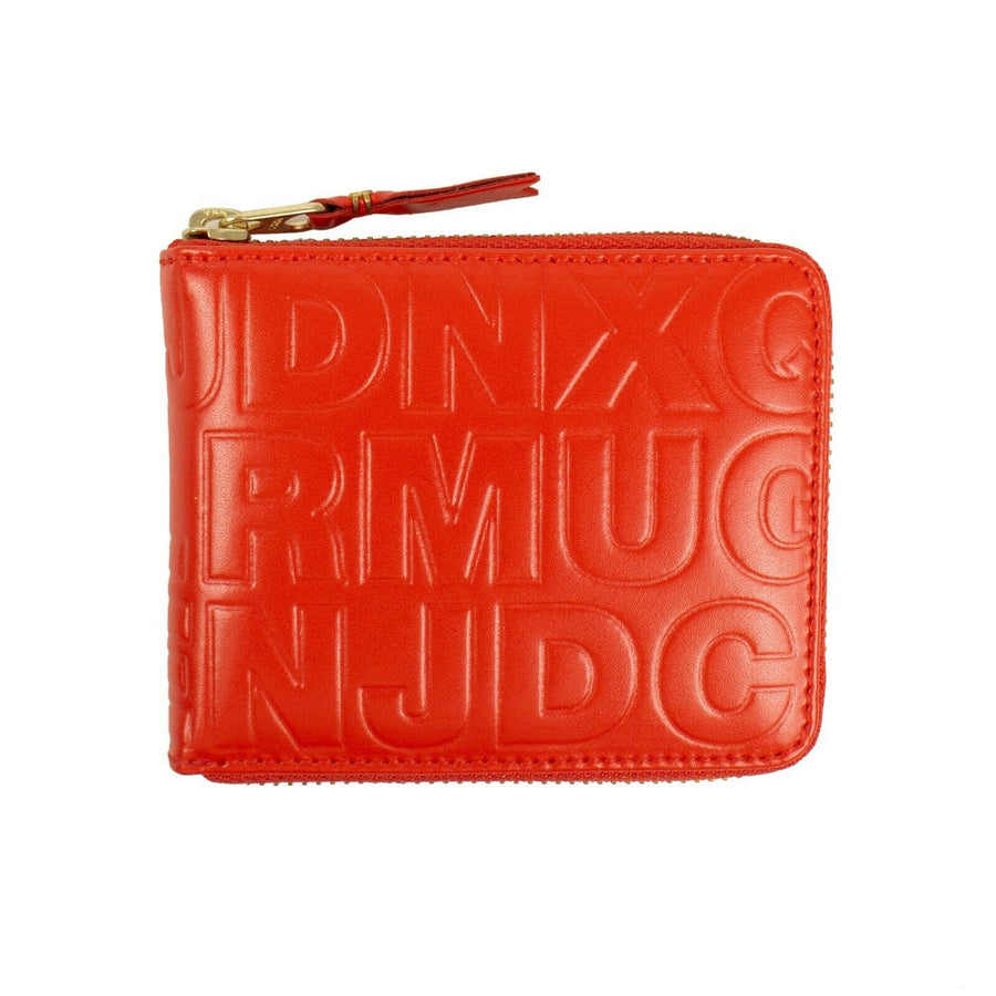 Leather Letter Embossed Small Wallet - Red Orange