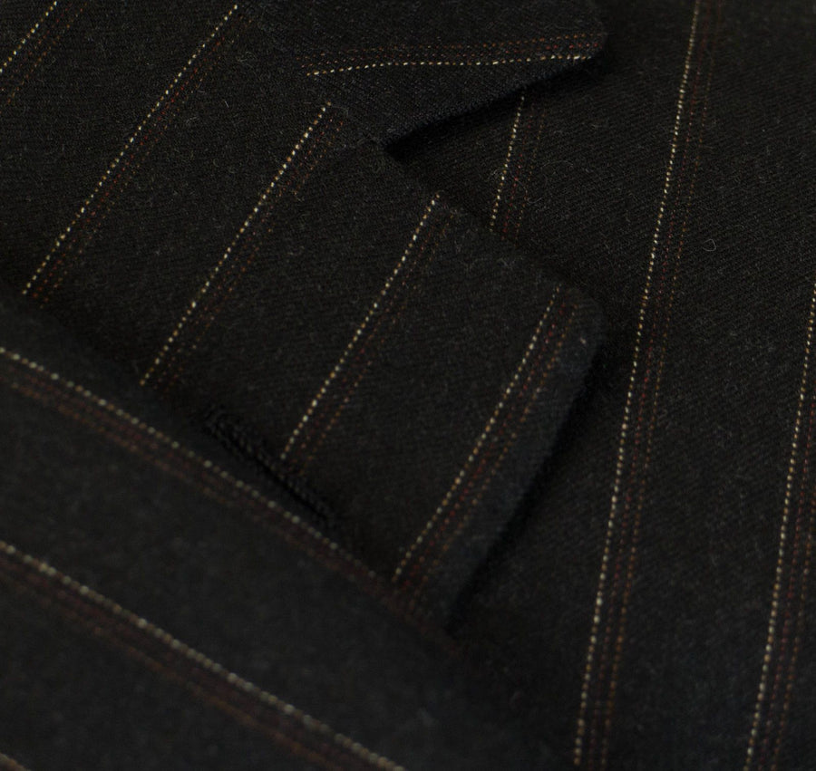 Drop 6 Striped Wool 2 Button Suit - Black