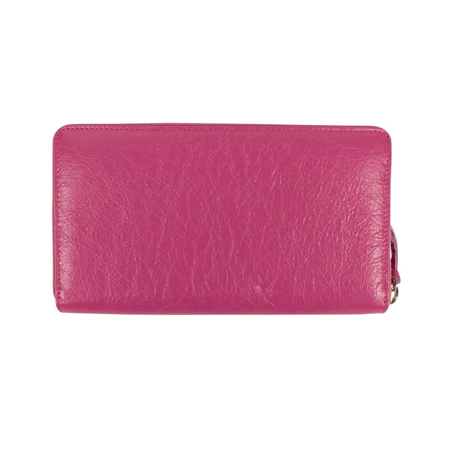 Textured Leather Classic Continental Wallet - Hot Pink