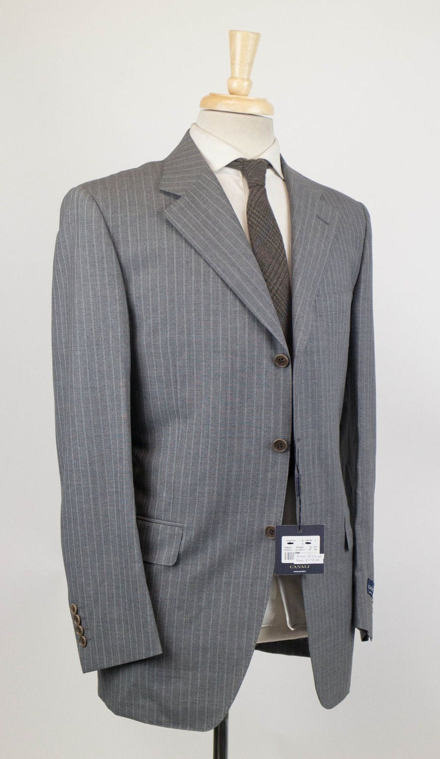 Drop 4 Striped Wool 3 Button Suit - Gray