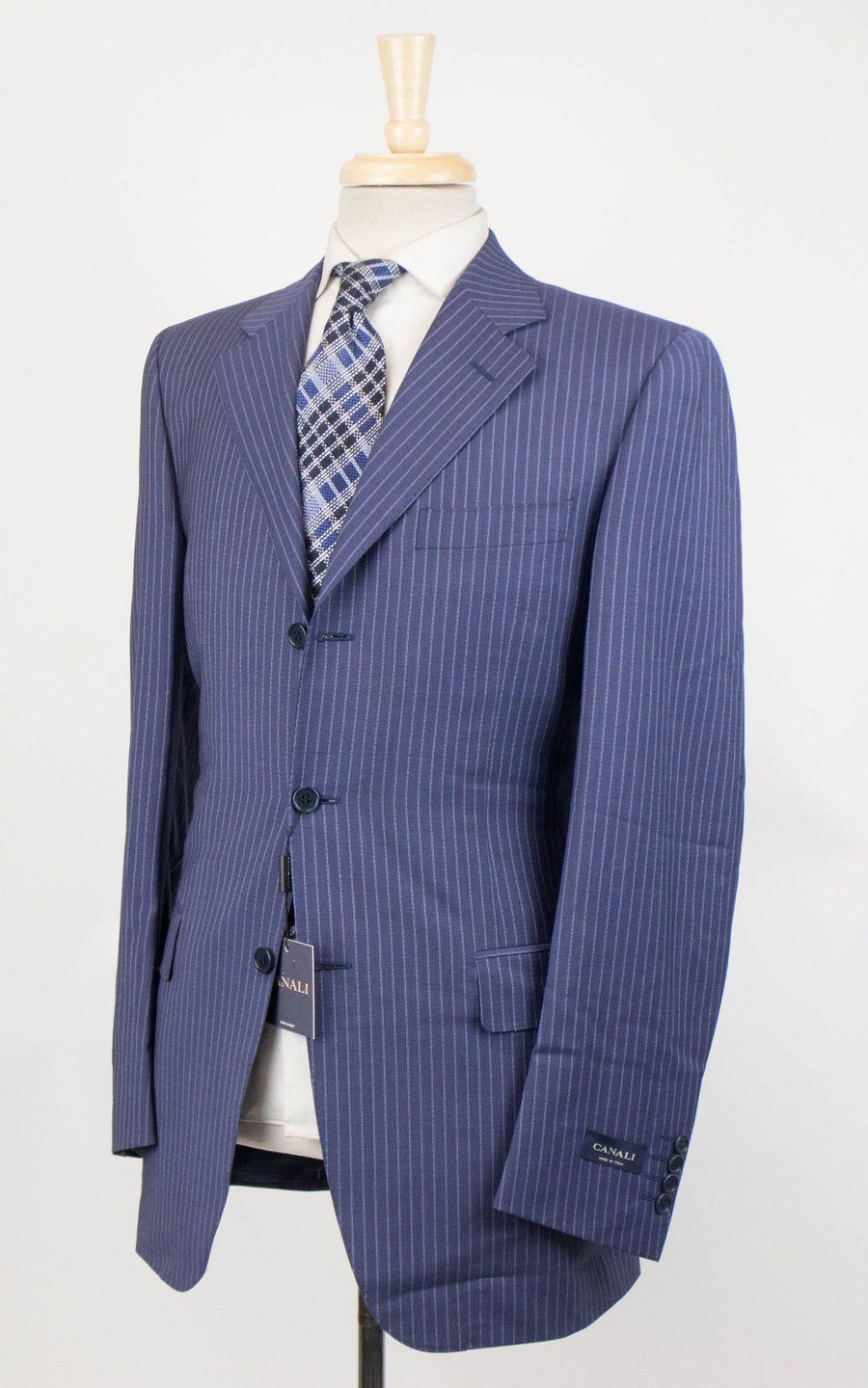 Drop 6 Striped Wool Blend 3 Button Suit - Blue