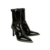 Glossy Tronchetto Pointed Ankle Boots Heels - Black