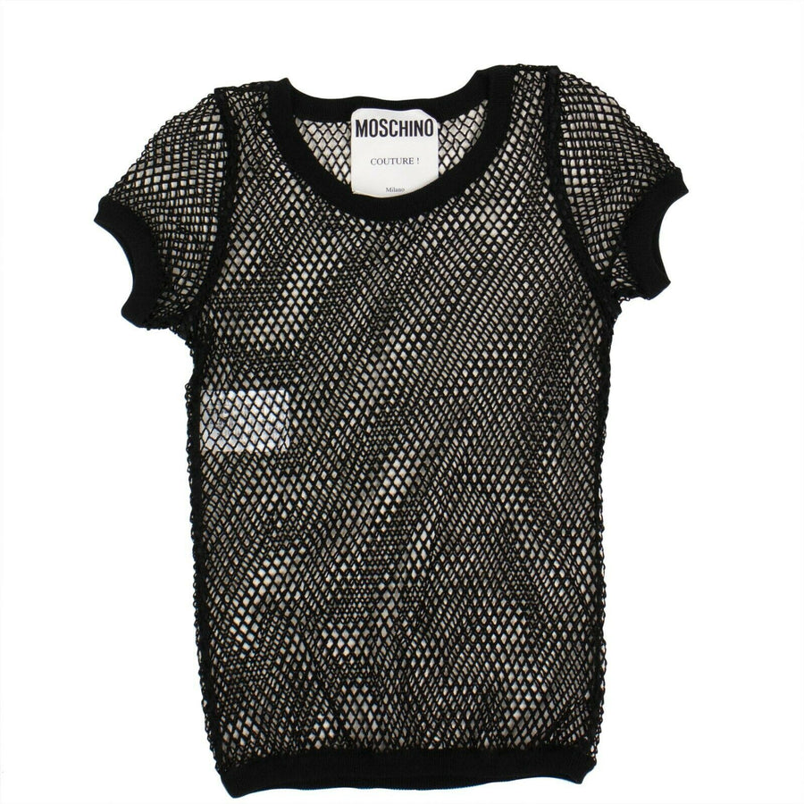 Cotton Fishnet Short Sleeve Top - Black