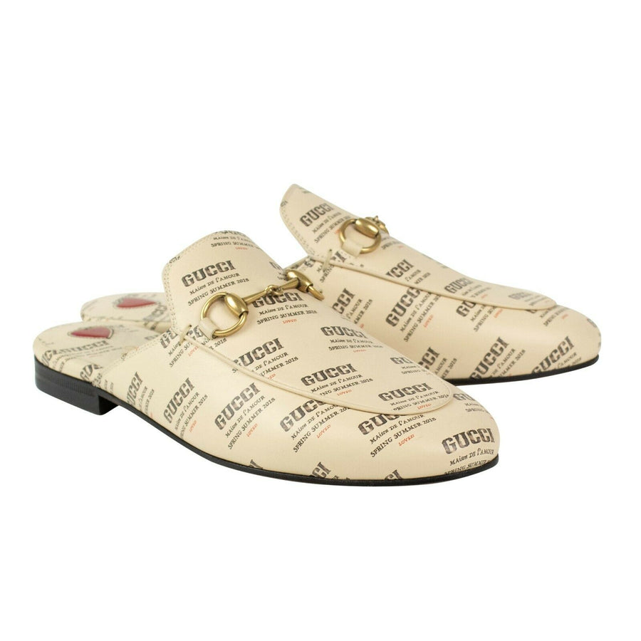 Women's Leather Logo Stamp Print Princetown Mules - Ivory