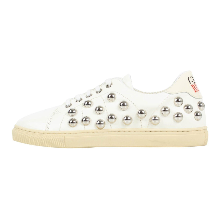 Leather Bubble Studded Sneakers - White