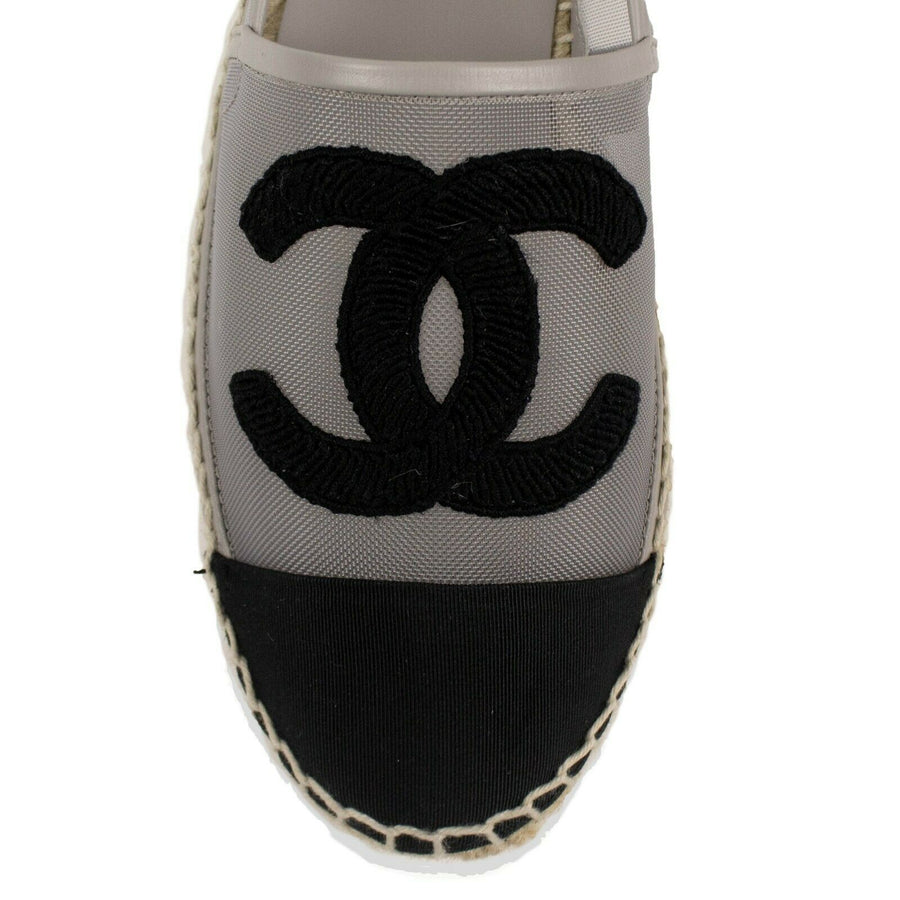 Mesh And Grosgrain Logo Espadrilles - Gray