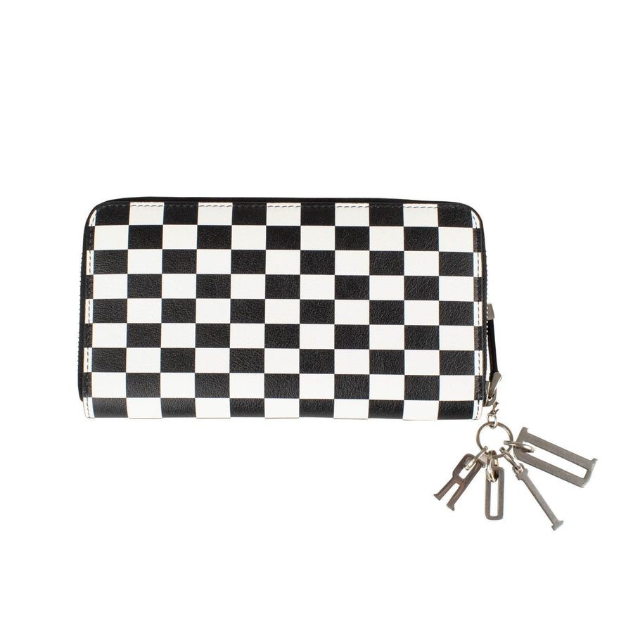 Lady Dior Checked Zip-Around Wallet - Black / White