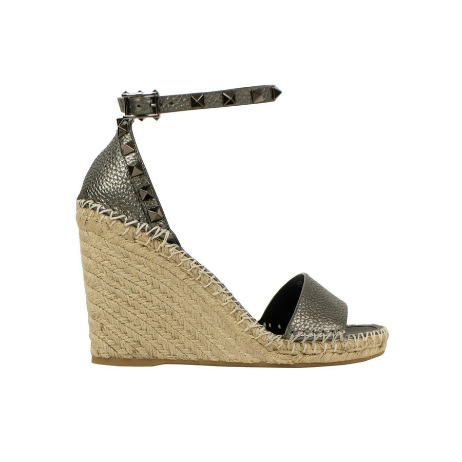 Leather 'Rockstud' 105mm Wedge Sandals Heels - Silver