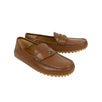 Men's Leather Metal Logo Loafers Shoes - Brown