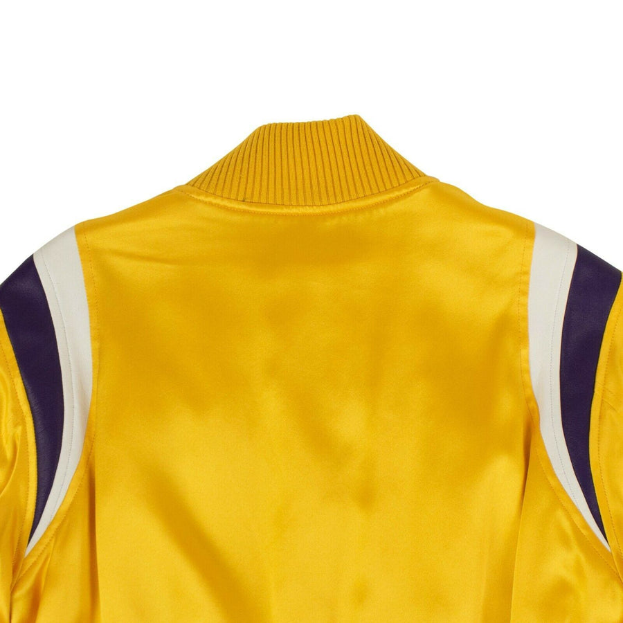 Silk Varsity Baseball Loose Bomber Jacket - Yellow