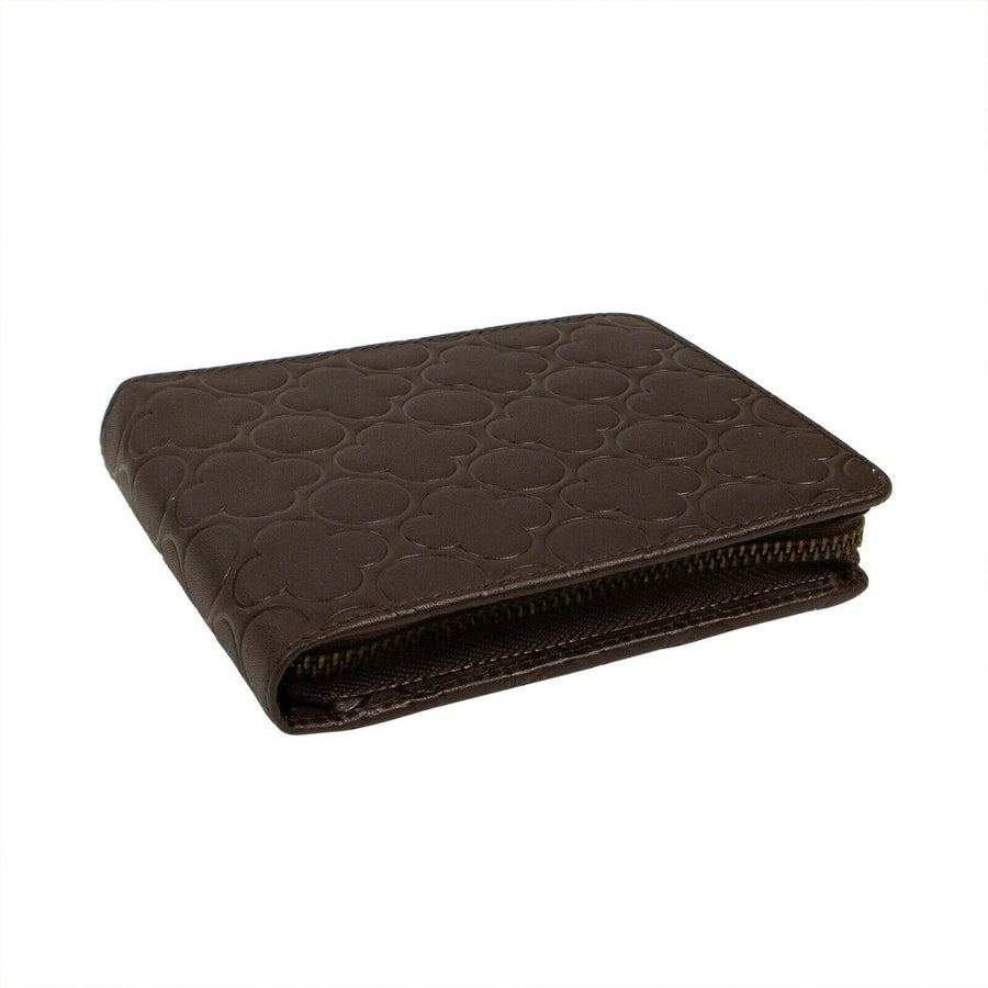 Leather Clover Cardholder Zip Around Wallet - Brown