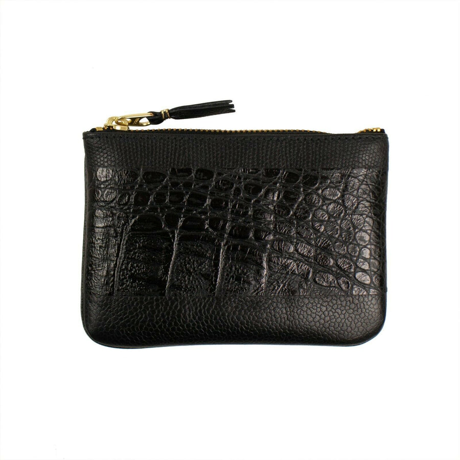 Reptile Leather Patchwork Wallet Pouch - Black