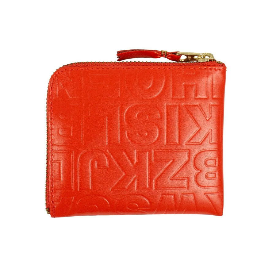 Leather Letter Embossed Slim Wallet - Red Orange