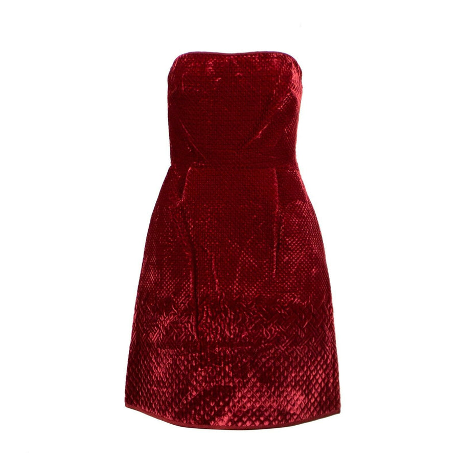 Velvet Strapless Fit And Flare Dress - Red