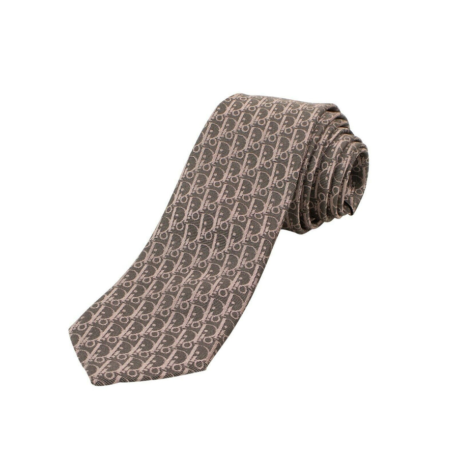 Silk Dior Oblique Narrow Neck Tie - Gray/Pink