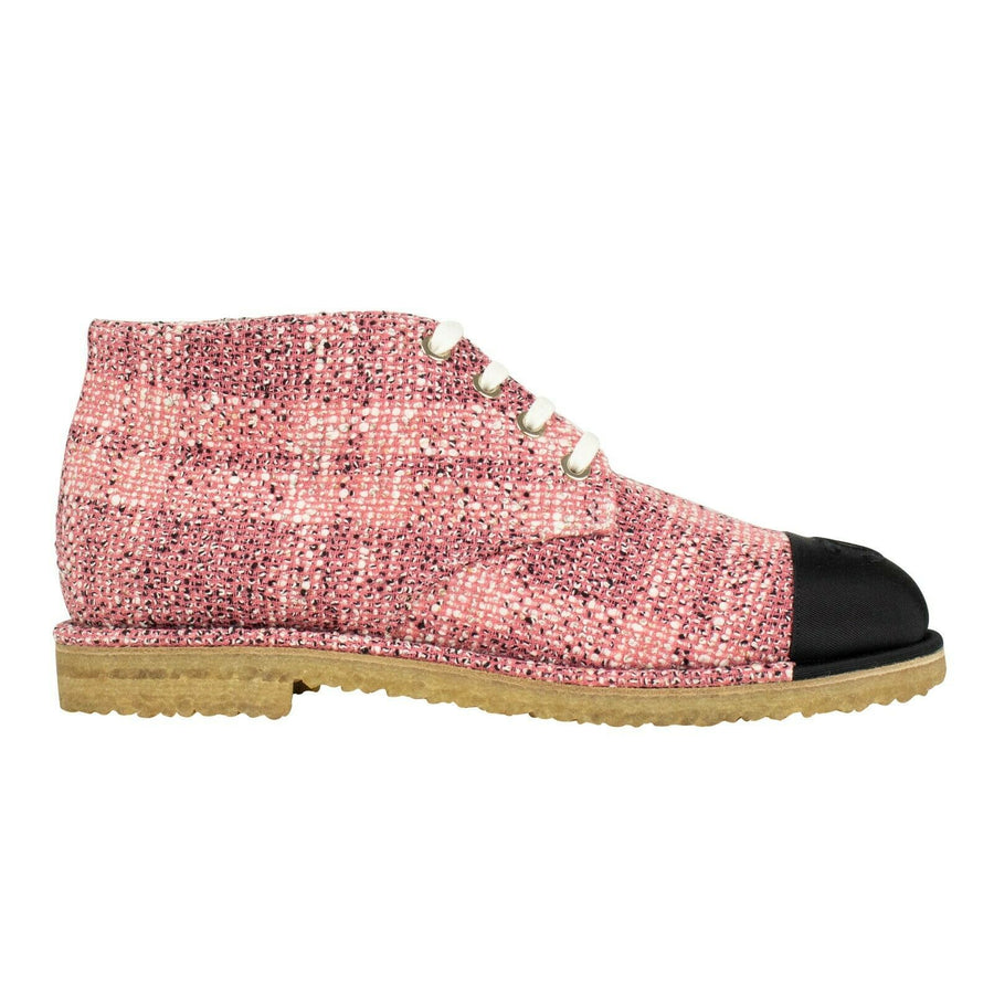 Tweed Cap Toe Lace Up Booties - Pink