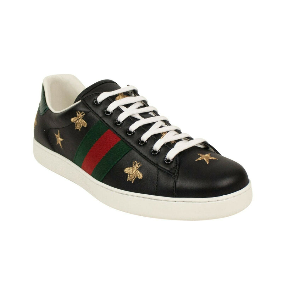 Men's Ace Embroidered Leather Sneakers - Black