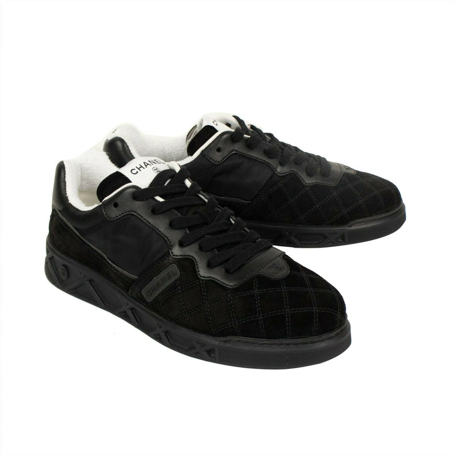 Quilted Velvet And Suede Low-Top Sneakers - Black