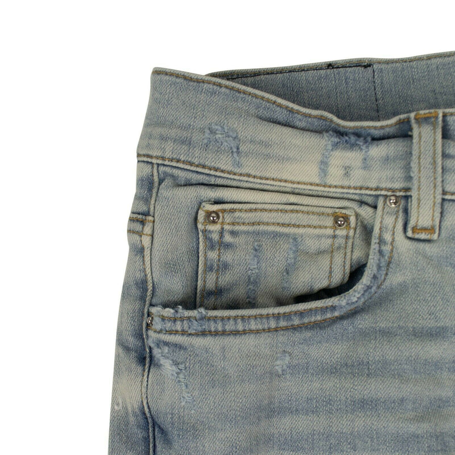 Denim Skinny Bruise Repaired Jeans - Light Blue