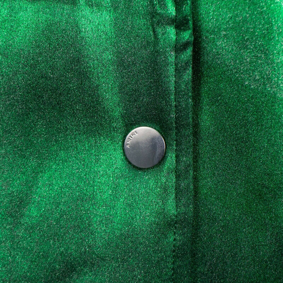 Metallic Silk Baseball Bomber Varsity Jacket - Green