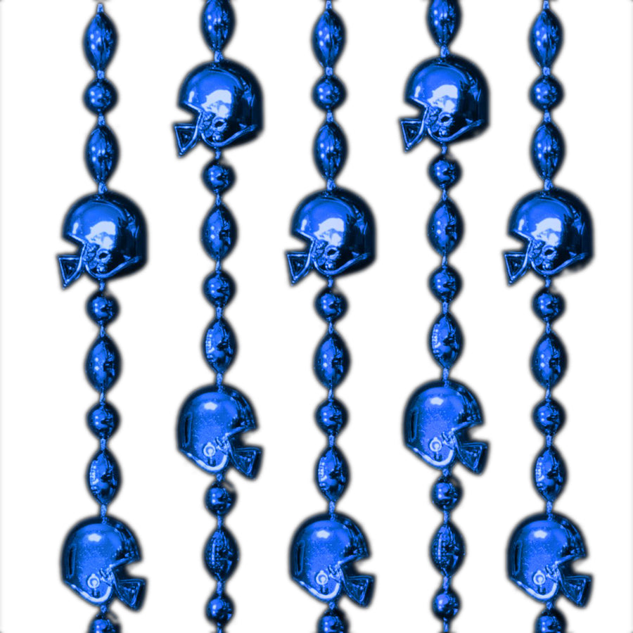 Football Helmet Bead Necklaces Blue Pack of 12