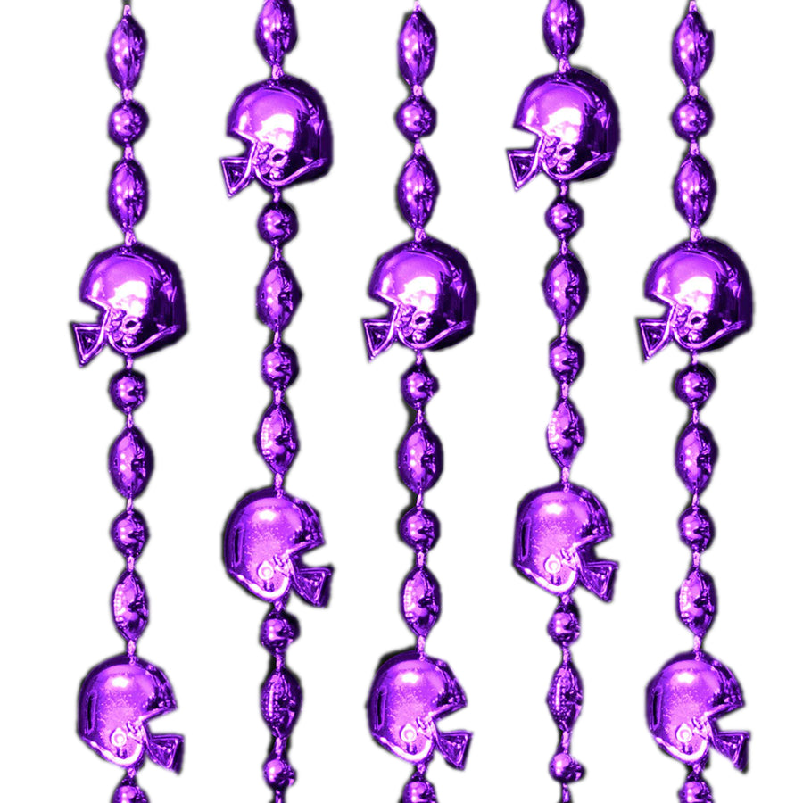 Football Helmet Bead Necklaces Purple Pack of 12