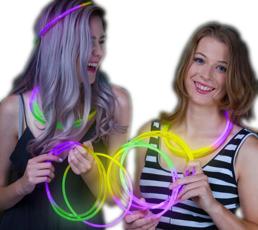 22 Inch Glow in the Dark Tri Color Necklace Green Purple Yellow 50 Pack